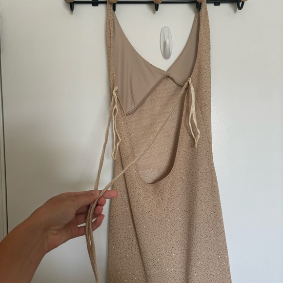 Vintage Y2K Hyphen Glamorous Gold Halter Maxi Formal Evening Dress-Size M - Picture 14 of 16